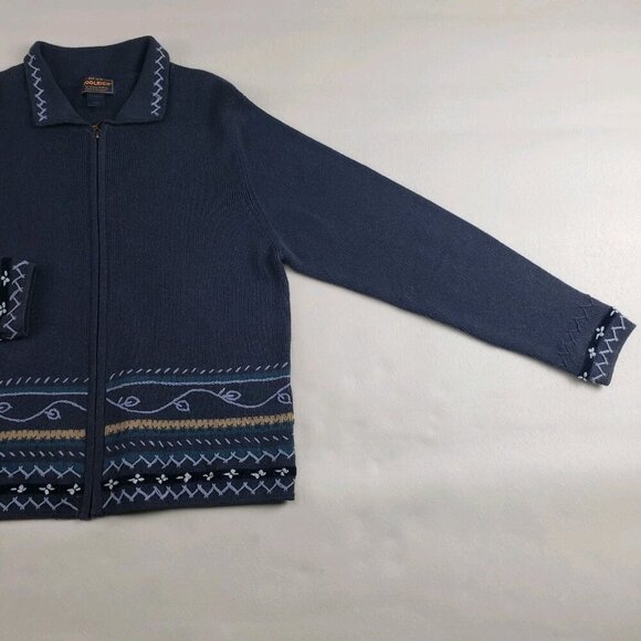 Vintage Woolrich Embroidered Sweater Women Large Blue Full Zip Cardigan Grandma - Picture 3 of 12